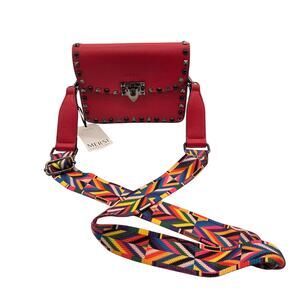 Mersi Crossbody Handbag Purse Red Vegan Leather Guitar Strap Studded Punk New